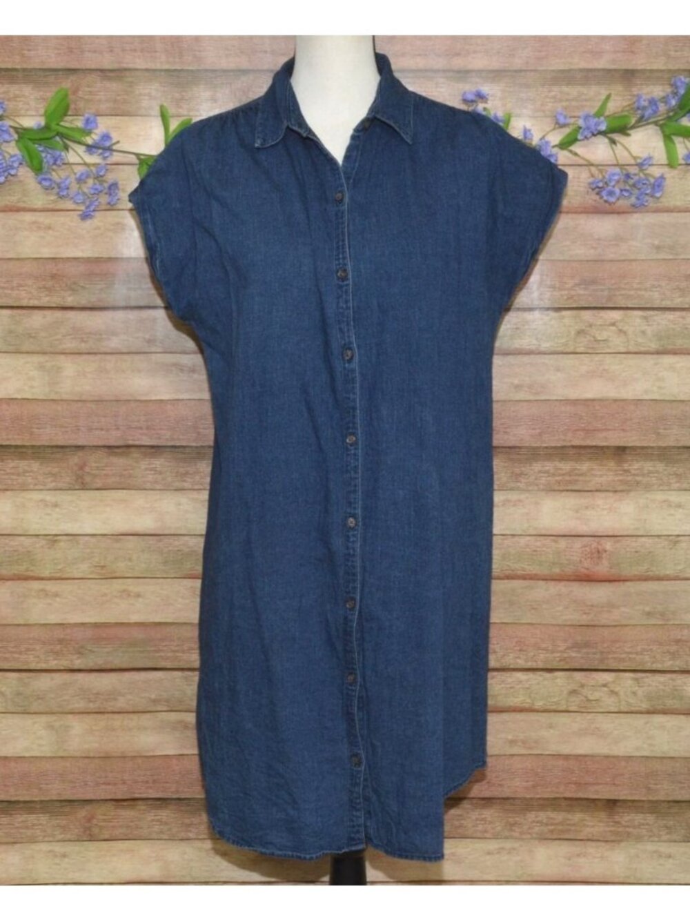 Old Navy Womens Denim Dress Size Large L Short Sleeve Jean Button Up Western